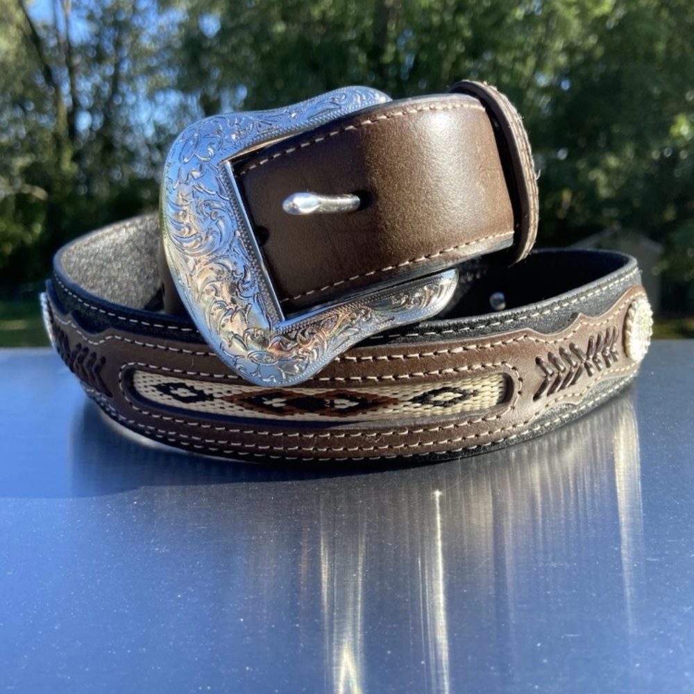 Nocona Belt Co.Brown Leather Western Belt with Silver Buckle - Picture 8 of 8